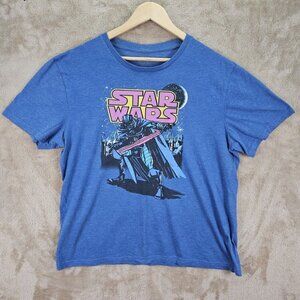Star Wars Darth Vader Teen T-Shirt Size L Blue Graphic Print Short Sleeve Tee